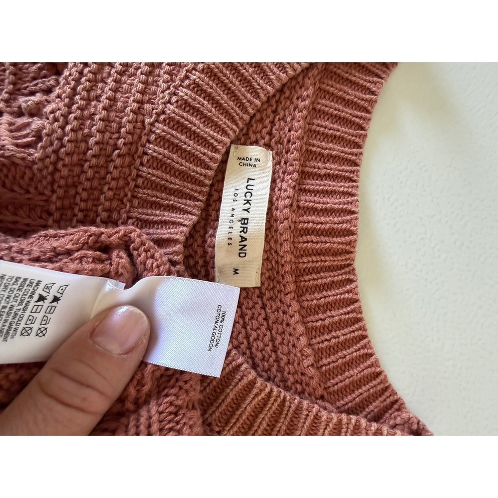 Lucky Brand Dusty Rose Crochet Knit Sweater Vest Women's M Granny Twee Boho - Picture 4 of 6